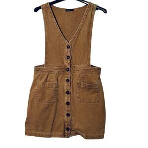 Very J Mini Skirtall Size Large Corduroy Beige Pockets Button Up Sleeveless